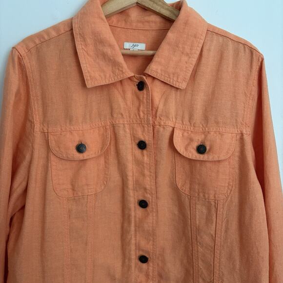 J Jill Linen Button Front Jacket Lightweight Casual Soft Orange Resort Boho L - Picture 3 of 11